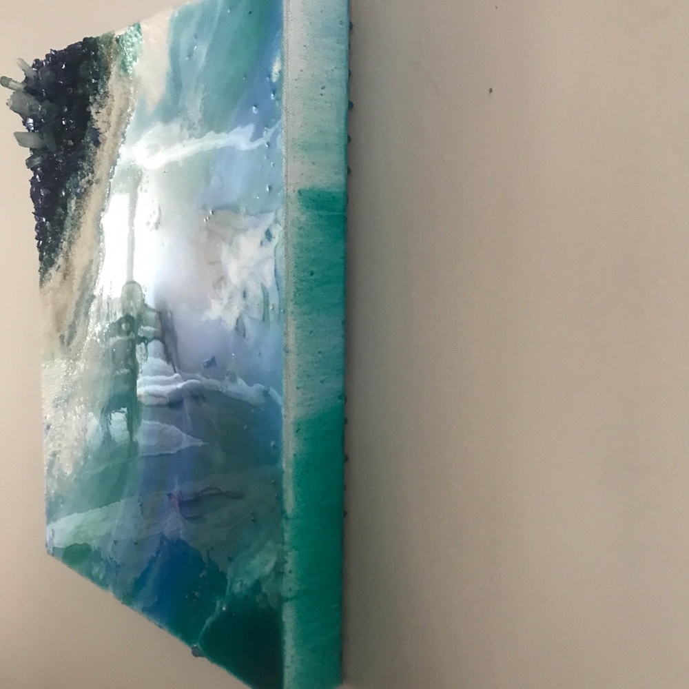Ocean resin wall art with crystals and gems